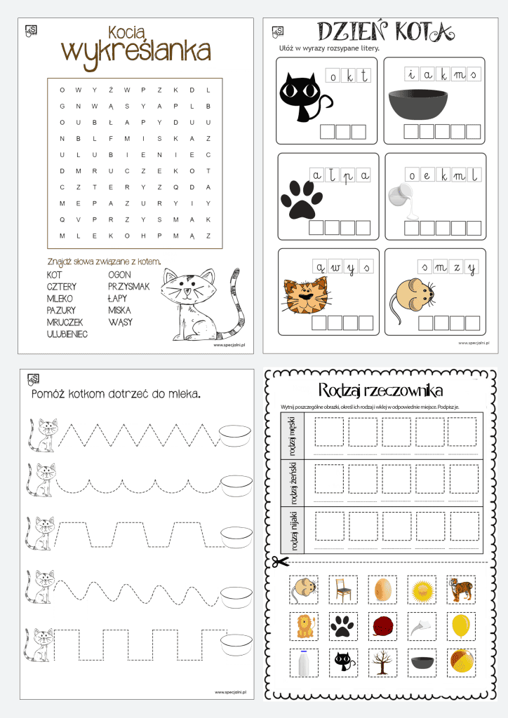 Dzień Kota Karty pracy i interaktywne zadania Przedszkole i klasy 1 3